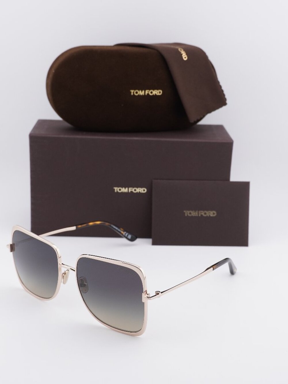 Tom Ford Tara FT1319 28B Square Sunglasses - Shiny Rose Gold/Smoke Gradient